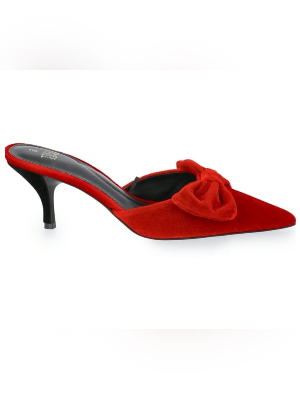 Time and Tru Women's Velvet Bow Kitten Heel Mules